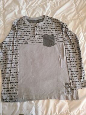 Marc Ecko Grey Long-Sleeve Henley Shirt with Pocket